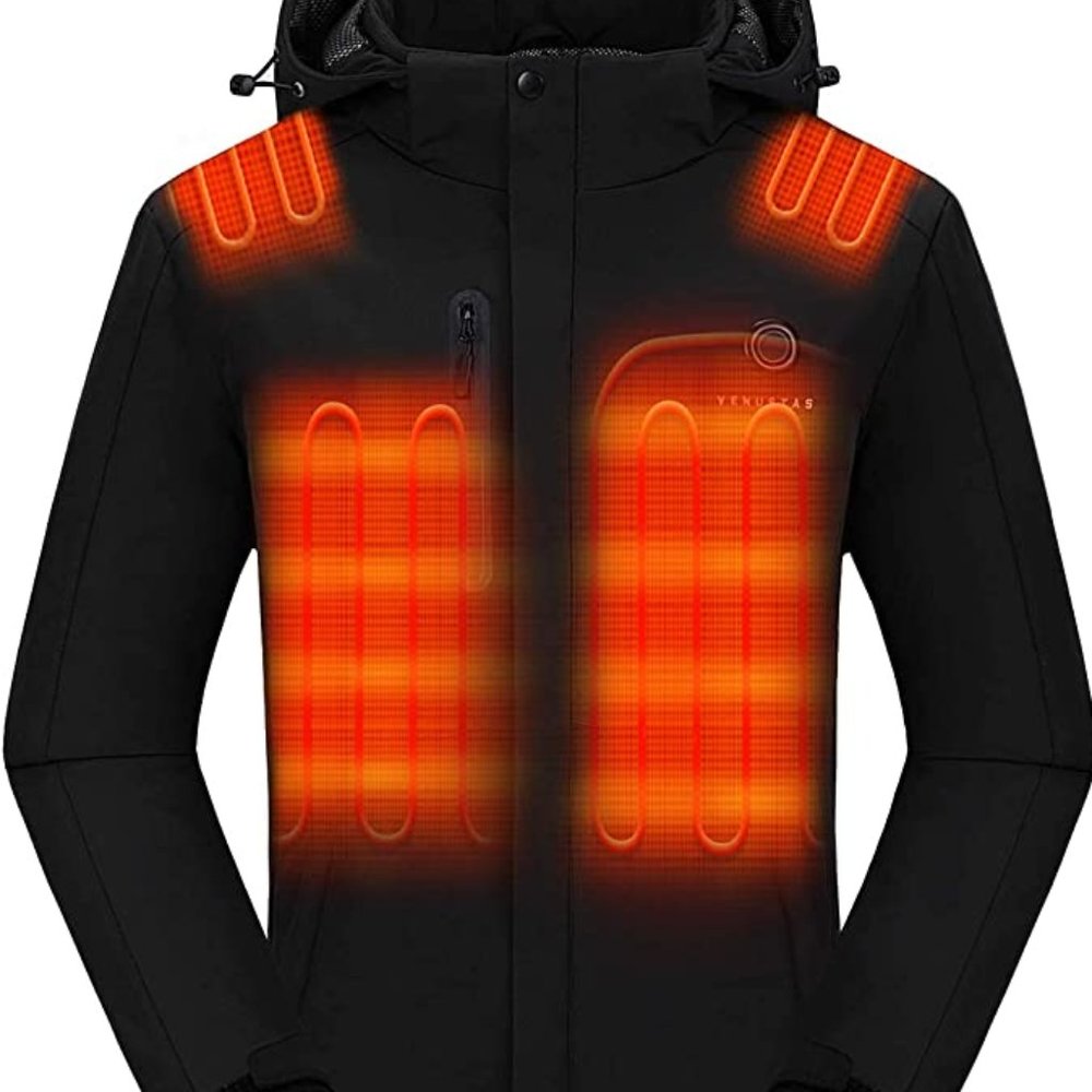 Venustas Men's Heated Jacket with Battery Pack & Detached Hood, XL Black